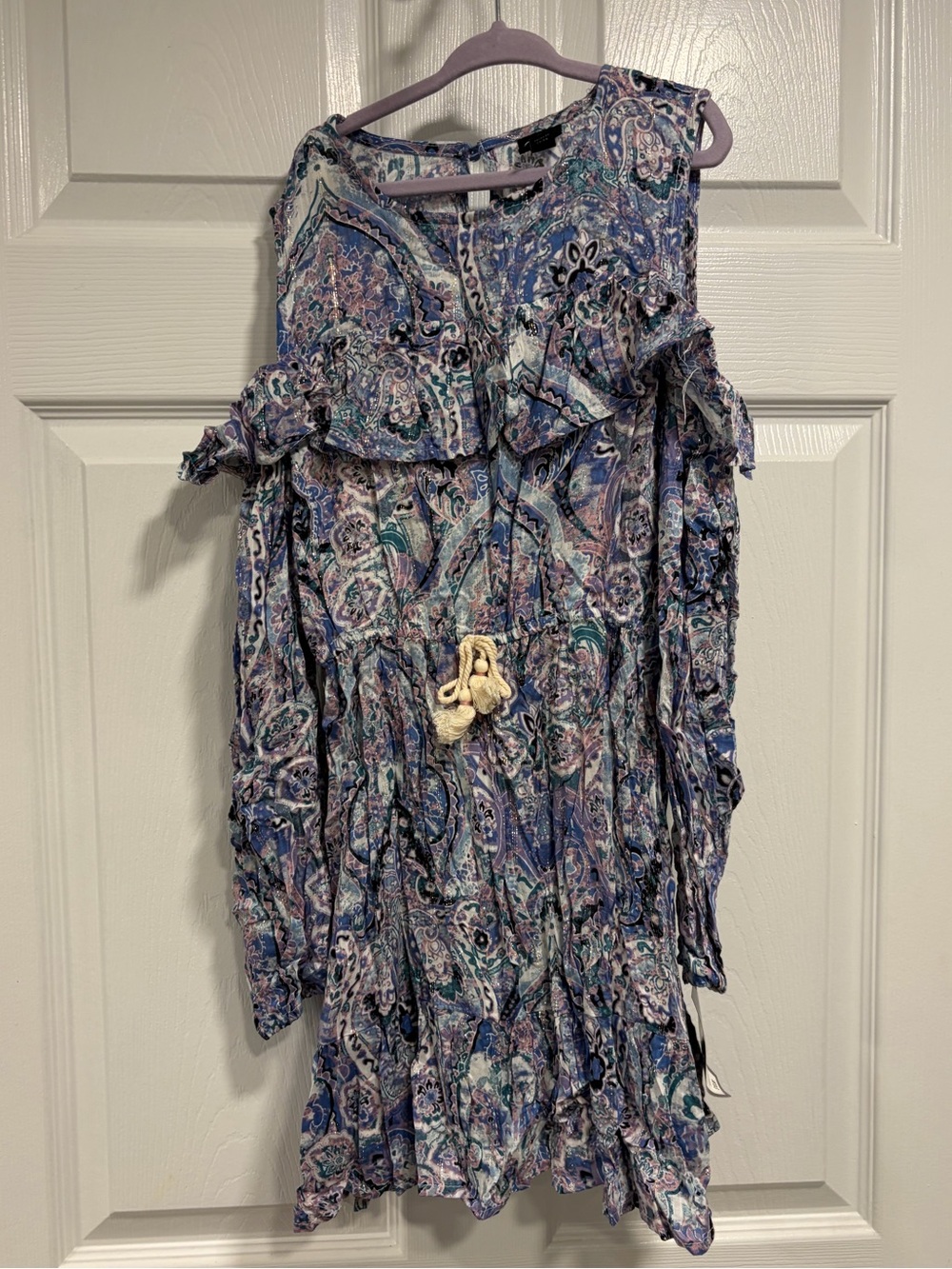art class Girls' Blue Paisley Cold-Shoulder Long Sleeve Dress